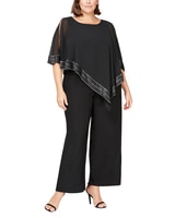 S.L. Fashions Jumpsuit with Attached Asymetric Cape and Silver Hem Detail - alt3
