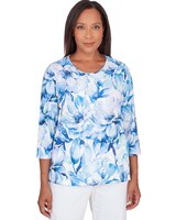 Alfred Dunner® Watercolor Floral Lace Paneled Top - Denim