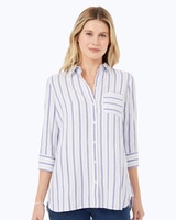Foxcroft Germaine 3/4 Sleeve Soft Stripe Shirt - Blue Multi