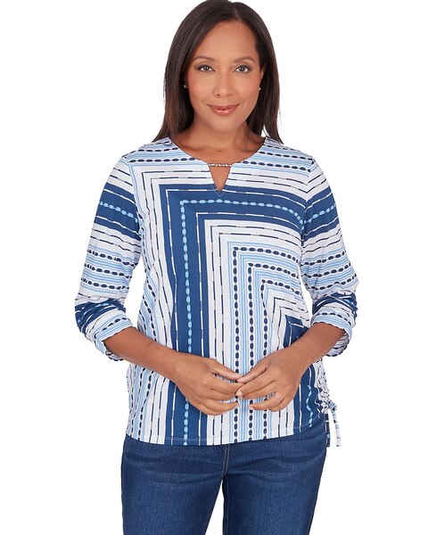 Alfred Dunner® In Full Bloom Spliced Texture Stripe Side Tie Top