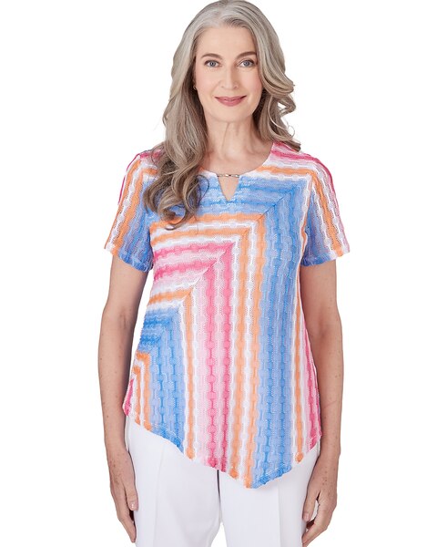 Alfred Dunner® Paradise Island Short Sleeve Spliced Stripe Top