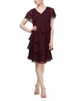 S.L. Fashions Pebble Georgette Caped Tiered Dress - Fig