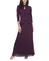 Jacquard Knit Long Jacket Dress  - Eggplant