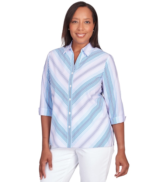 Alfred Dunner® Chevron Stripe Button Down Top