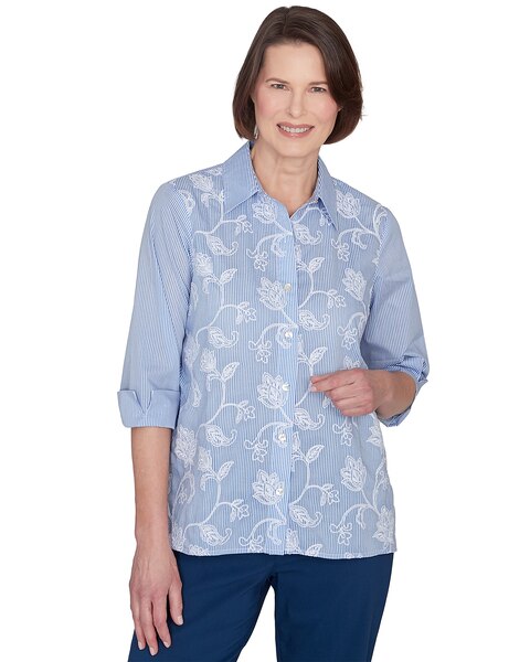 Alfred Dunner® Classics Embroidered Pinstripe Button Down Top