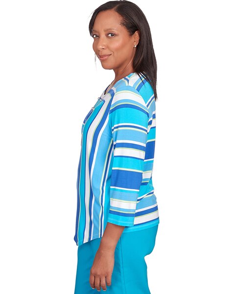 Alfred Dunner® Tradewinds Blue Corners Striped Top With Necklace