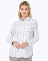 Foxcroft Boyfriend Long Sleeve Stretch Stripe Shirt - White Multi