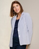 Seersucker Stripe Blazer - White/Classic Navy