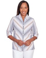 Alfred Dunner® Chevron Stripe Button Down Top - Black/Tan