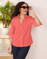 Foxcroft Wrinkle-Free Solid 3/4 Sleeve Shirt - Coral Fizz