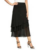 Tea-Length Asymmetric Triple Tier Chiffon Skirt - Black