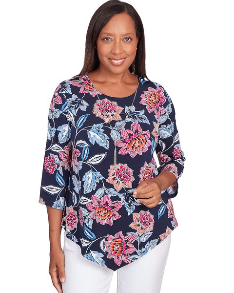 Alfred Dunner® Puff Print Classic Floral Top with Necklace
