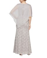 Beaded Shoulder Attached Cape Dress - alt3