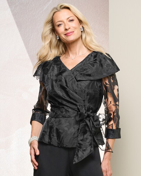 Organza Blouse with Illusion Sleeves by Alex Evenings