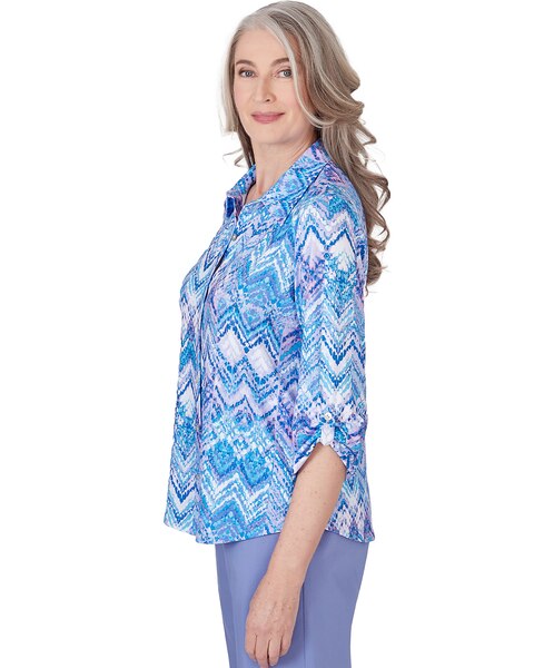 Alfred Dunner® Summer Breeze Zig Zag Button Down Blouse