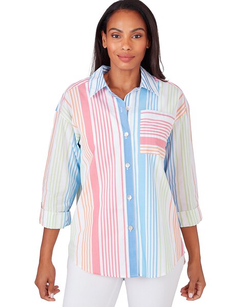 Ruby Rd® Patio Party Woven Button Front Stripe Shirt