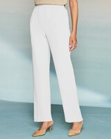 Textured Stretch Crepe Straight Leg Pull-On Pants - White