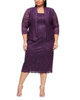 S.L. Fashions Sequin Beaded Shoulder Jacket Dress - Eggplant