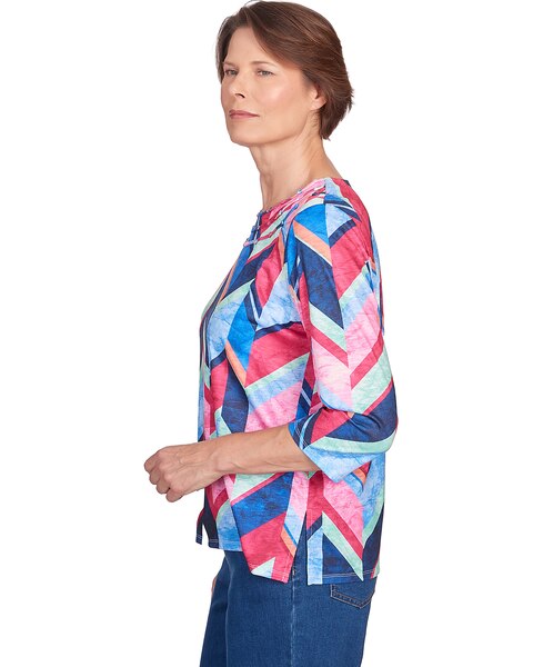 Alfred Dunner® In Full Bloom Triple Notch Neck Geometric Top