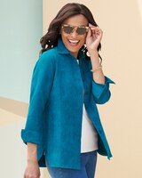 Microsuede Long Sleeve Shirt Jacket - Teal Ribbon